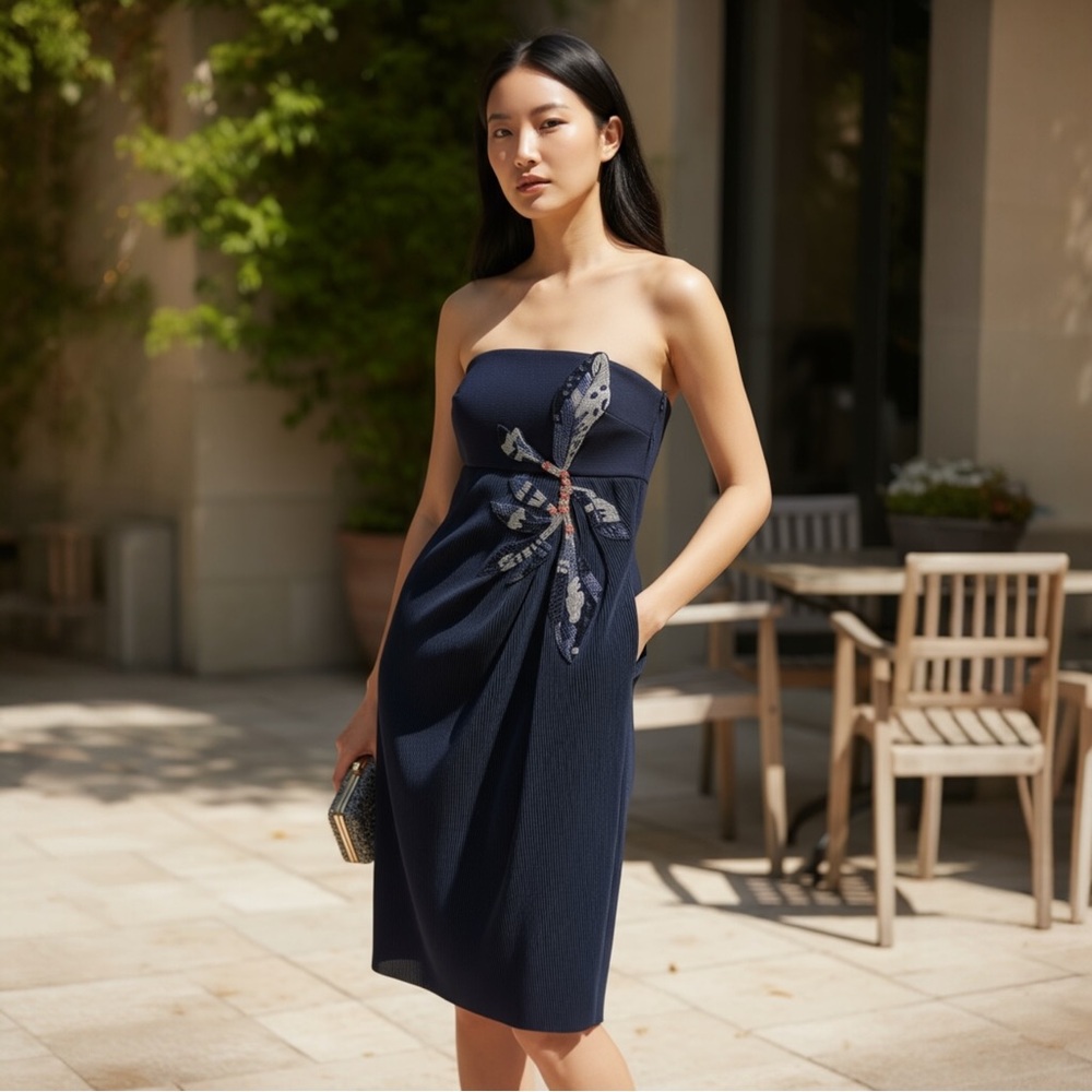 Giorgio Armani Strapless Navy Dress w/ Beaded Detail – IT 42